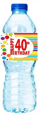 CakeSupplyShop Item#040RWB Happy 40th Birthday Rainbow Water Bottle Labels -15ct