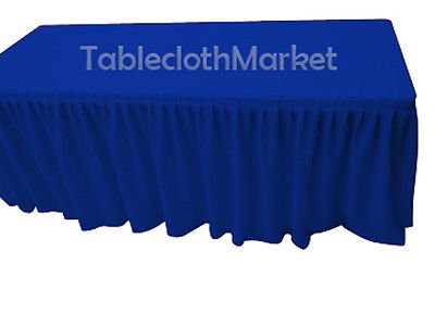 4' Ft. Fitted Tablecloth Single Pleated Polyester Table Skirt Cover W/top Topper Royal Blue