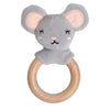 Pearhead Mouse Wooden Baby Teether - Soft Plush Lovey with Natural Wood Rattle Ring, BPA-Free, Soothes Infant Gums, Multi-Sensory Newborn Essential