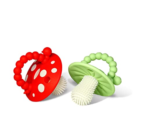 RaZbaby Soft Silicone Infant & Baby 3M+ Teether Toy Massaging Bristles Teething Relief Pacifier - Soothes Sore Gums - Hands-Free & Easy-to-Hold Chompy