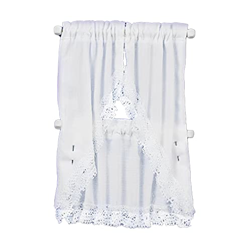 Melody Jane Dollhouse White Kitchen Curtains & Valance on Rail Miniature Window Accessory