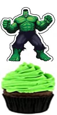 HUA Party Hulk Cake Topper, 48 Pcs, Superhero Birthday Party Supplies Decorations