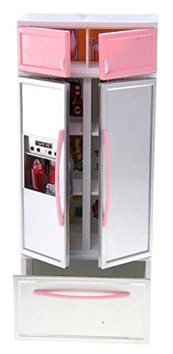 PowerTRC Doll Kitchen Play Set, Mini Modern Toy Pink Kitchen Pretend Play Furnitures Toy Set Accessories Set with Realistic Light & Sound for Kids