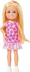 Barbie Club Chelsea Small Doll, 6-Inch with Blonde Hair Wearing Removable Strawberry-Print Dress & Shoes