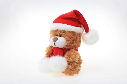 Plushland Adorable Soft and Hairy Santa Teddy Bear, Stuffed Animal -Holiday Toys - Xmas Party Favors for Kids (Christmas Qbeba Bear Brown)