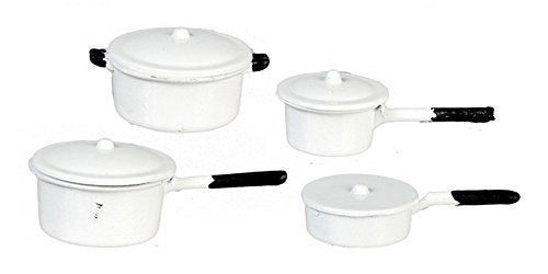 Melody Jane Dollhouse White Saucepan Pan Set Miniature Kitchen Accessory