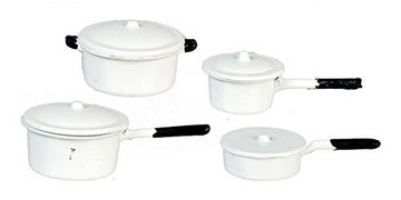 Melody Jane Dollhouse White Saucepan Pan Set Miniature Kitchen Accessory
