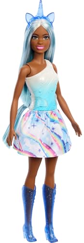 Barbie Unicorn Doll with Blue Fantasy Hair, Ombre Outfit & Themed Accessories Including Headband & Tail