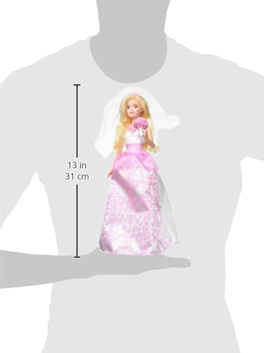 Barbie Bridal Fashion Doll Clothes & Accessories Set, Blonde Bride in Fantasy-Inspired White & Pink Wedding Dress with Ring, Veil & Bouquet