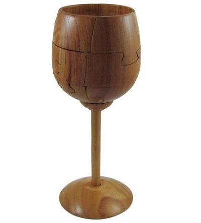7.37" Wooden Wine Glass on Stand 3D Puzzle, Medium Brown