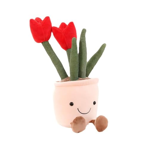 XZJMY Succulents Plush Pillow Decoration, Cute Plants Plush Toy Gift for Kids Girls (Red, Tulip)