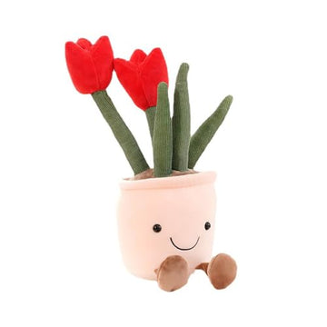 XZJMY Succulents Plush Pillow Decoration, Cute Plants Plush Toy Gift for Kids Girls (Red, Tulip)