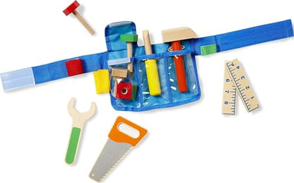 Melissa & Doug Deluxe Tool Belt Set - 5 Wooden Tools, 8 Building Pieces, Adjustable Belt