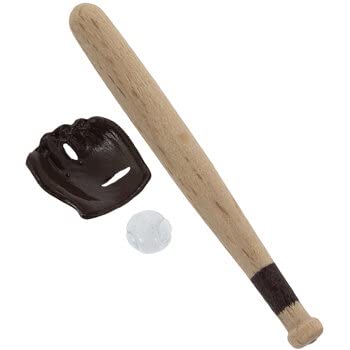 Dollhouse and Craft Miniatures - Baseball Bat, Glove, and Ball - 3 Count - Scale 1:12