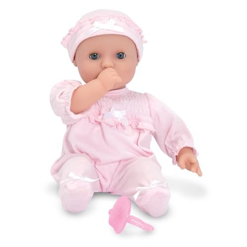 Melissa & Doug Mine to Love Jenna 12" Baby Doll with Moving Eyes, Thumb & Pacifier Sucking Action, Doll Clothes & Accessories, Toddler Toys for Girls