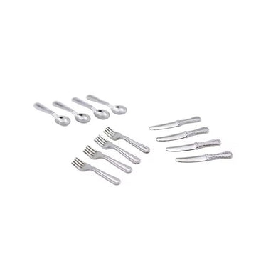 12 Pcs Silver 1/12 Miniature Silverware Knife Fork Spoon 12Pcs Set Dollhouse Decoration Accessories, Miniature Dollhouse mini Knives for Cupcake