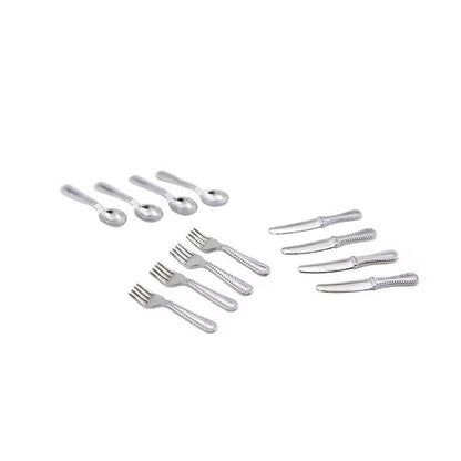 12 Pcs Silver 1/12 Miniature Silverware Knife Fork Spoon 12Pcs Set Dollhouse Decoration Accessories, Miniature Dollhouse mini Knives for Cupcake