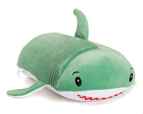 MEMORY MATES Jake the Shark Memory Foam Pillow Plush with Kid's Diary that Stores in Belly Pocket, 15” Stuffed Animal, 6" Journal