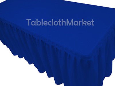 4' Ft. Fitted Tablecloth Single Pleated Polyester Table Skirt Cover W/top Topper Royal Blue