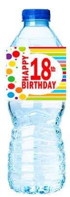 CakeSupplyShop Item#018RWB Happy 18th Birthday Rainbow Water Bottle Labels -15ct