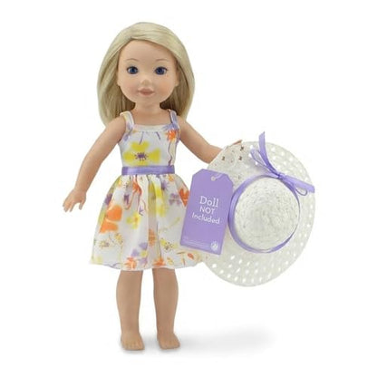 Emily Rose 14" Doll Easter/Spring Chiffon Dress with Matching White Hat | Floral Sundress Outfit | Fits WellieWishers & Similar 14-14.5" Fashion Dolls