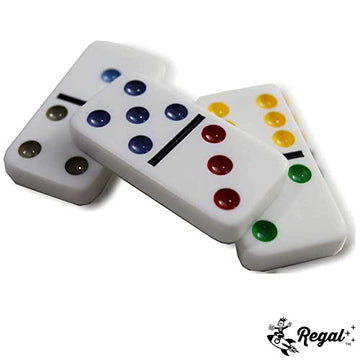 Regal Games Double 6 Dominoes Set for Adults & Kids - Classic Domino Game with 28 Tiles Colored Dots - 2 or 4 Player Games & Ideal for Family Fun Game