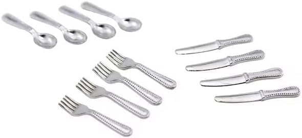 12-Piece 1/12 Scale Silver Miniature Cutlery Set - Stainless Steel Dollhouse Accessories for Cupcake Decorations and Model Displays (0.8" Tiny