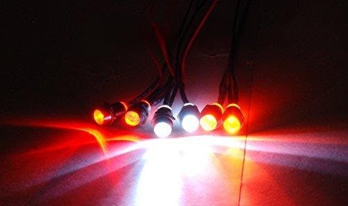 RC LED Lights for Truck, Car, Buggy - 2 White, 2 Amber and 2 red 5mm LED Lights - USA Made- Work with Most RC Vehicles