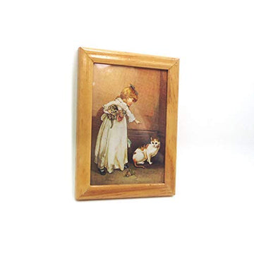 SXFSE Dollhouse Decoration Accessories, 1:12 Doll House Miniature Painted Wooden Frame Mural Accessories(Brown)