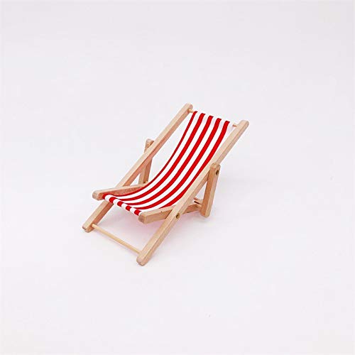 SXFSE Dollhouse Decoration, Mini Wooden Folding Beach Sunbath Chair Longue Deck Chair Craft Dollhouse Accessories