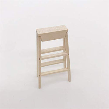 SXFSE Dollhouse Decoration Accessories, 1:12 Dollhouse Miniature Scene Model Folding Wooden Step Ladder
