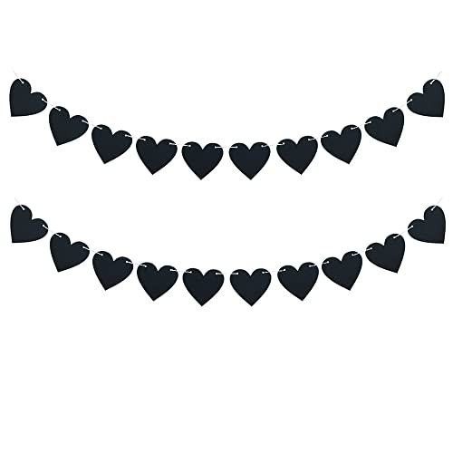 FAZHBARY 2 Pack Black Felt Heart Garland Banner for Valentines Banner Gothic Decor Farewell Wedding Anniversary Party Decorations