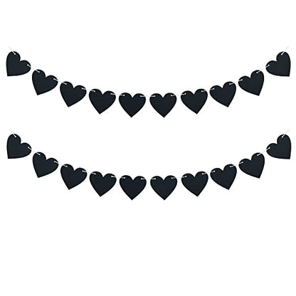 FAZHBARY 2 Pack Black Felt Heart Garland Banner for Valentines Banner Gothic Decor Farewell Wedding Anniversary Party Decorations