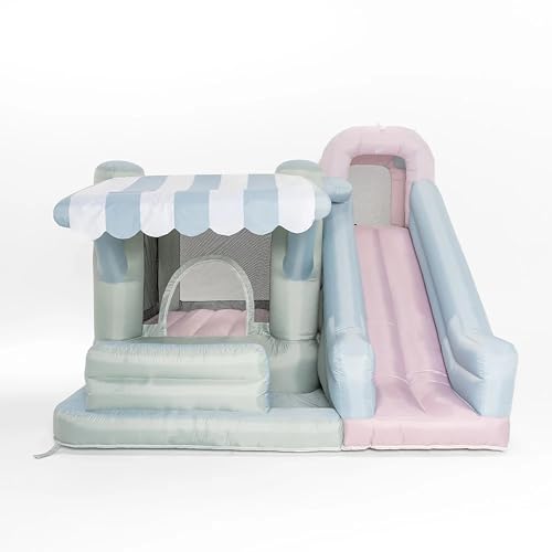 PLAYSMOL Market Splash Water Slide Bounce House, Inflatable Water Slide with Climbing Wall & Sprinkler, Features Market Counter for Pretend Play, Ages