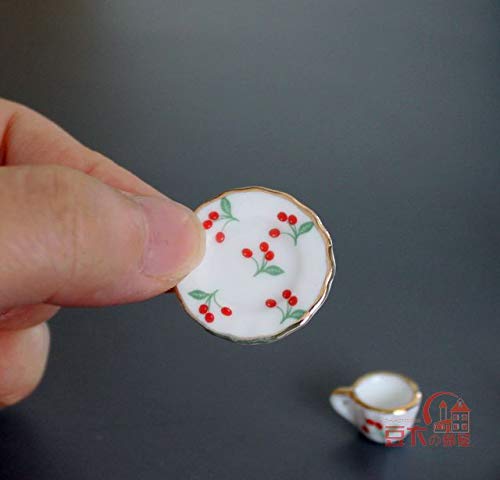 1/12 Dollhouse Miniatures Tea Coffee Set Pot Cup Doll House Porcelain Set; Green Leaf; Pot H: 1 1/3"