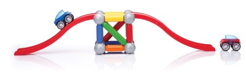 SmartMax Stunt Cars (Basic Stunt) STEM Magnetic Discovery Building Set with Moving Vehicles Featuring Safe, Extra-Strong, Oversized Building Pieces