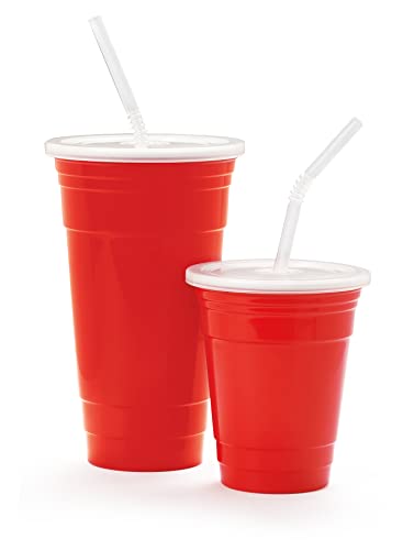G.E.T. SC-32-R BPA-Free Reusable Plastic Red Party Cup Tumbler Only, 32 Ounce, Red (Set of 12)