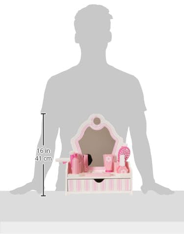 Melissa & Doug Wooden Beauty Salon Play Set, 18-Piece Vanity with Pretend Play Toys, Makeup, Mirror, Accessories & More, Preschool Toys for Girls &