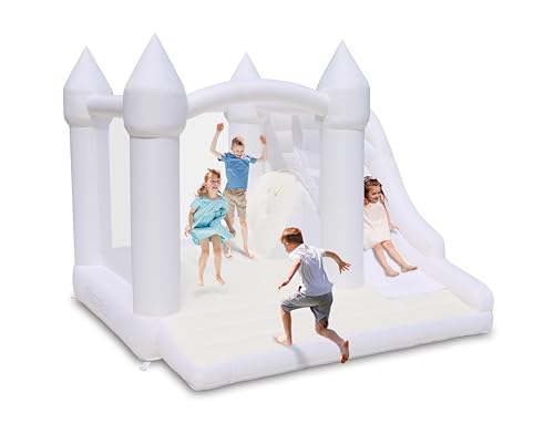 Bounceland Castle Palace Daydreamer Cloud Bounce House, 10.8 ft L x 9.8 ft W x 8.7 ft H, Basketball Hoop, UL Blower Included, Trendy Neutral Color