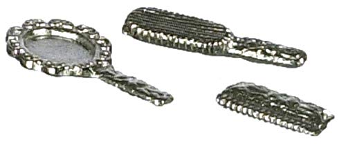 Dolls House Dressing Table Set Mirror Brush Comb Silver