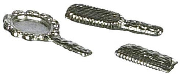 Dolls House Dressing Table Set Mirror Brush Comb Silver