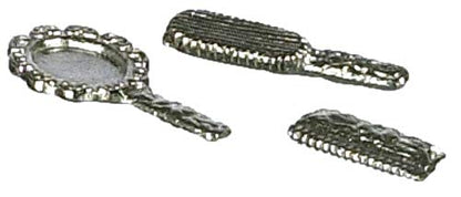 Dolls House Dressing Table Set Mirror Brush Comb Silver
