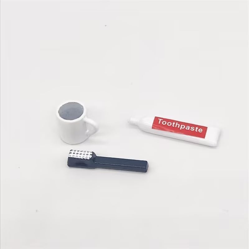A Set 1/12 Miniature Toothpaste, Toothbrush, Cup Model Dollhouse Bathroom Accessories Toilet toiletries Model, Decorations