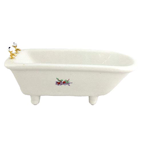 Dollhouse Miniature 1:12 Scale White Bathtub with Decal M0349tb