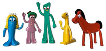 NJ Croce Gumby & Friends Bendable Action Figure Boxed Set Gumby, Pokey, Minga, Goo & Prickle Flexible and Poseable Classic Full Size Toy Set