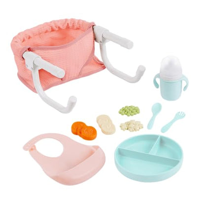 LullaBaby - Doll Clip On Table Seat - 14-inch Baby Doll Accessories - Bib & Pretend Food - Imaginative Play - Toy for Kids 2 Years +