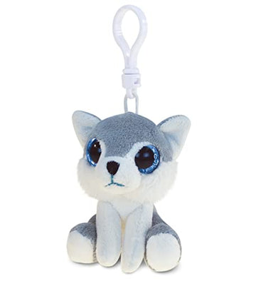 DolliBu Big Eye Wolf Plush Keychain with Clip - Cute Plush Wolf Stuffed Animal Backpack Charm for Girls, Boys, Kids, Animal Keychains for Backpacks