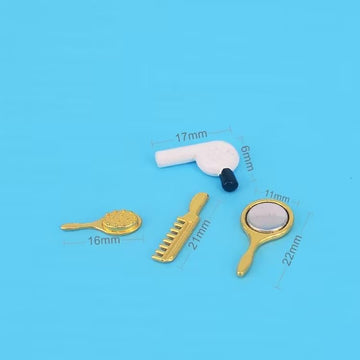 WLngtv 4Pcs Miniature Comb Hair Dryer Mirror Makeup Set /12 Dollhouse Decorations Hair Dryer Dollhouse Mirror Miniature Bathroom Accessory Furniture