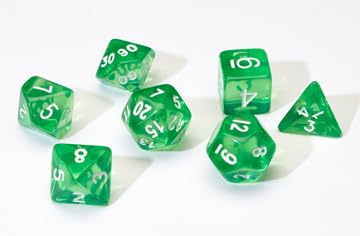 Sirius Dice SDZ000106 7 Piece Transparent Dice Set - Green & White