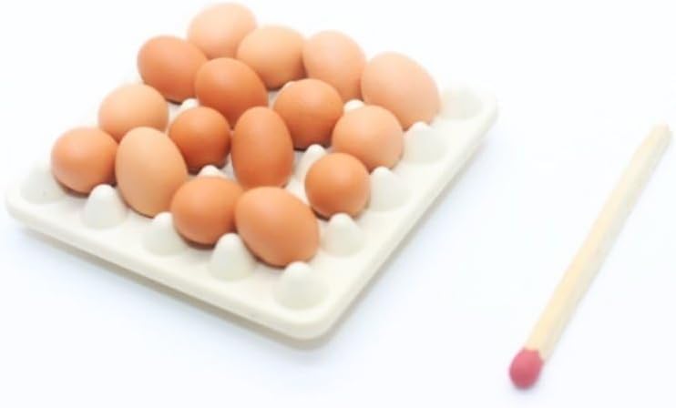 ChangThai Design Very Tiny 1¼" Wide Plastic Carton with ¼ Inch Brown Clay Chicken Eggs - Miniature Tableware Plate Tray Bowl Crockery Cutlery